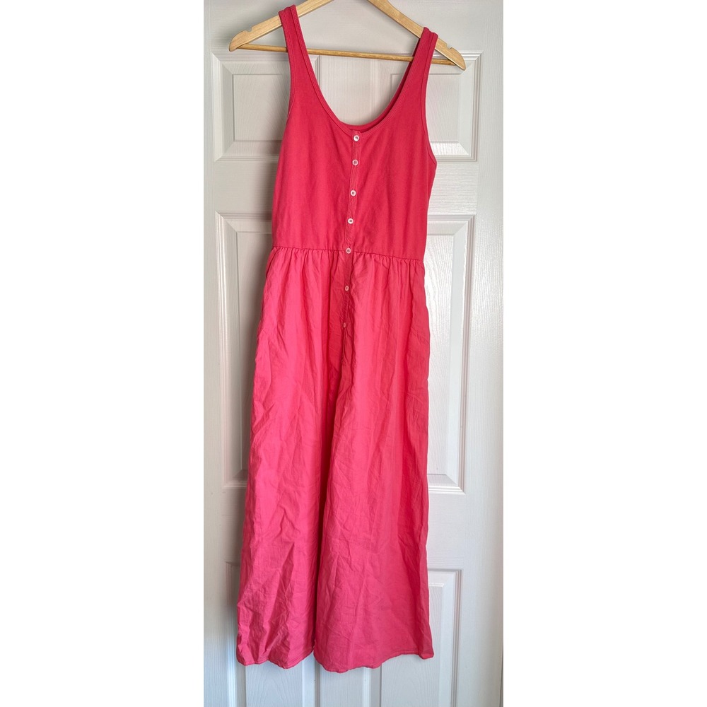 Xirena Maxi Dress Women Small Pink Ribbed Knit Mixed Media Button Front Scoop